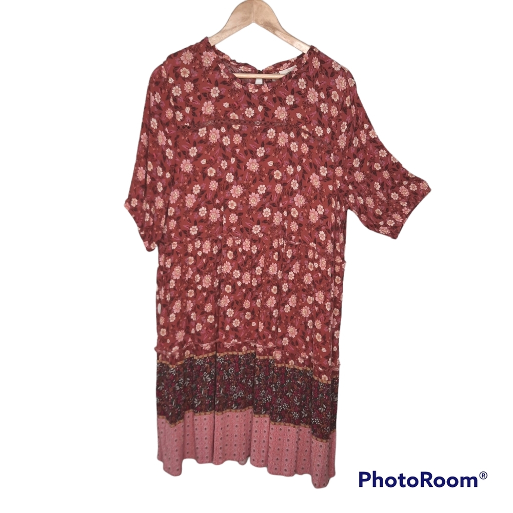 Knox Rose Tired Ruffled Floral Dress Oversized Flowy Boho Womens Size M Popover